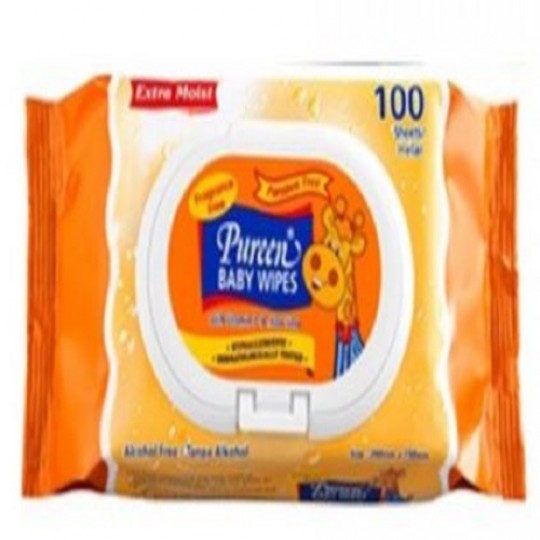 Pureen Baby Wipes Fragnance Free 100S (Orange)