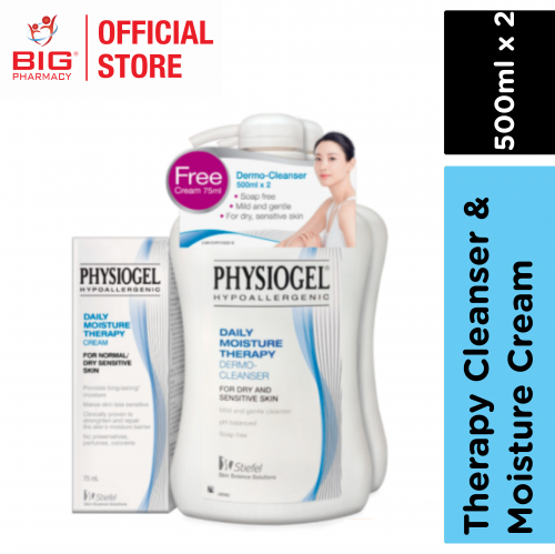 PHYSIOGEL DAILY MOISTURE THERAPY CLEANSER 500ML X 2 + MOISTURE CREAM 75ML