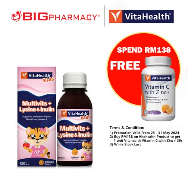 Vitahealth Robovites Kids M/Vit Plus Lysine & Prebiotic Syrup 120ml (Orange)