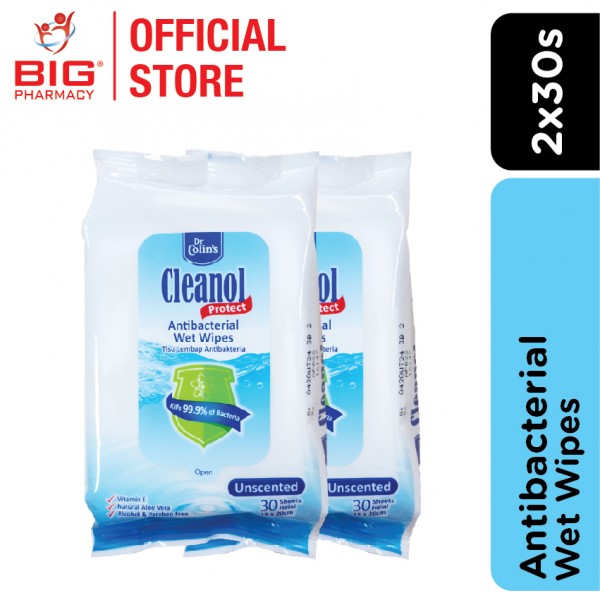 Cleanol Antibacterial Wipes Wet 30s x2 Unscented
