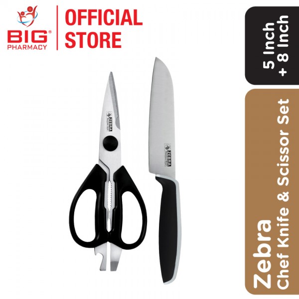 Zebra Stainless Steel Chef Knife 5" & Scissors 8" Set (Z100370)