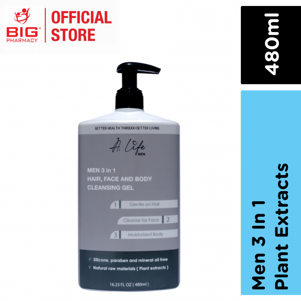 A.LIFE MEN 3-IN-1 CLEANSING GEL FOR HAIR, FACE & BODY 480ML