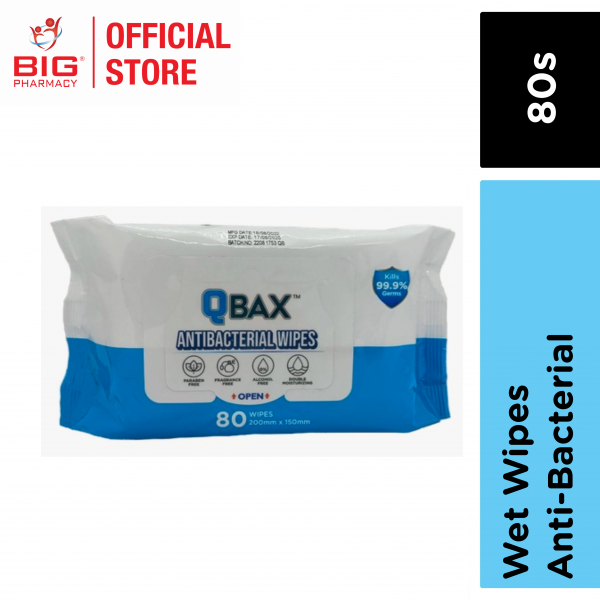 QBAX ANTI-BACTERIAL WET WIPES 80S