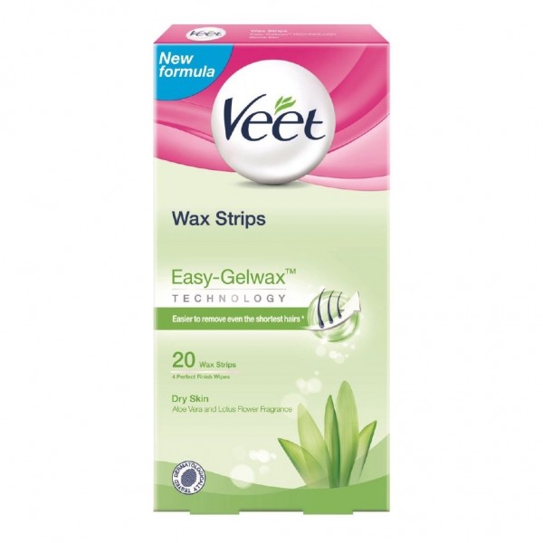Veet Hair Wax strips Easy Grip For Dry skin 20 Wax strips + 4 Wipes
