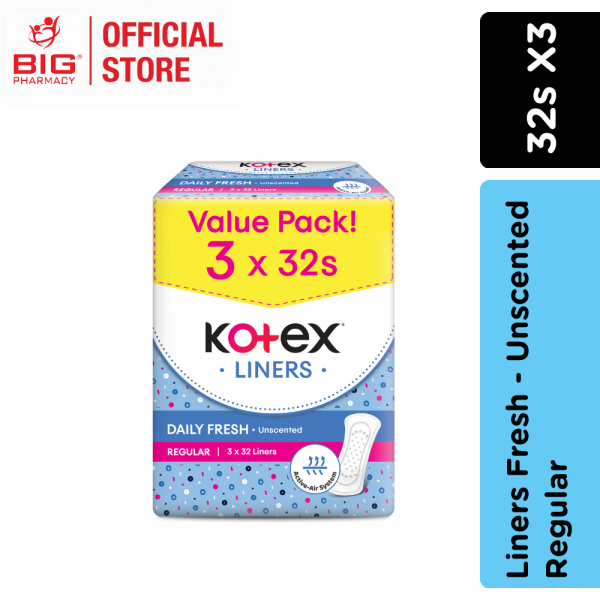KOTEX FRESH P/LINERS DAILY FRESH REG UNSCENTED 32S X3