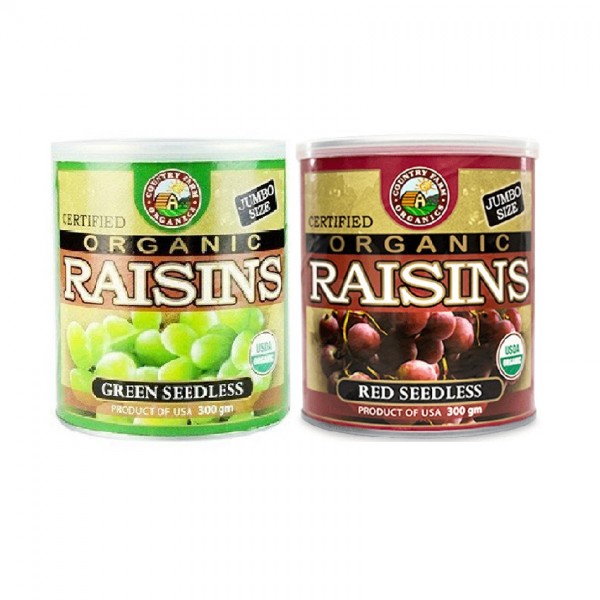 Country Farm Organic Raisins -Red Seedless And Green Seedless (Promo Pack) 2X300gm