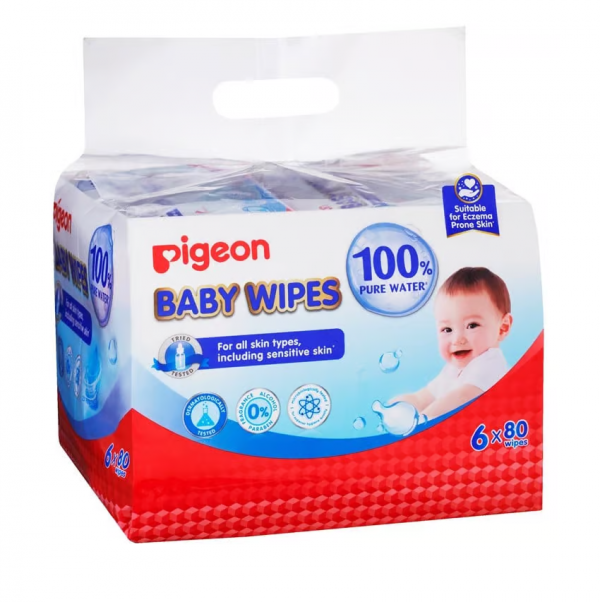 Pigeon Baby Wipes Pure 100% Pure Water 80'S X 6 (78100)