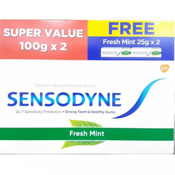 Sensodyne Toothpaste Freshmint 2X100g FOC TP Fresh Mint 2X25g