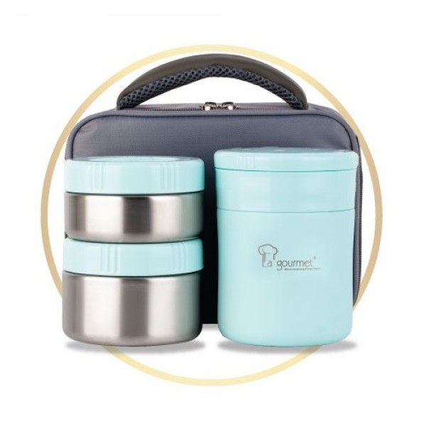 La gourmet Spring Lunch Set with Pouch - Blue