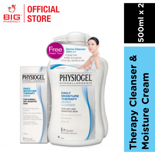 Physiogel Daily Moisture Therapy Cleanser 500ml X 2 + Moisture Cream 75ml