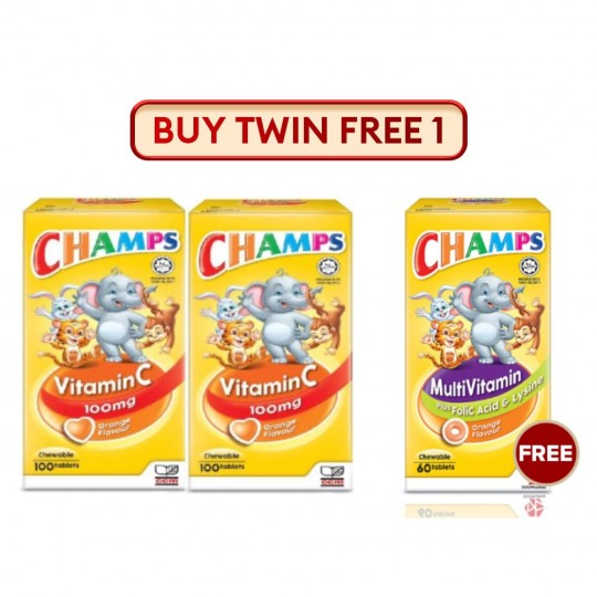 Champs Chewable Vitamin C 100mg (Orange) 2X100S Twinpack