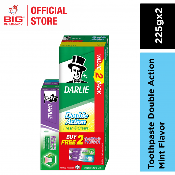 Darlie Toothpaste Double Action 225Gx2 Mint Flavor FOC GTP 40g X2