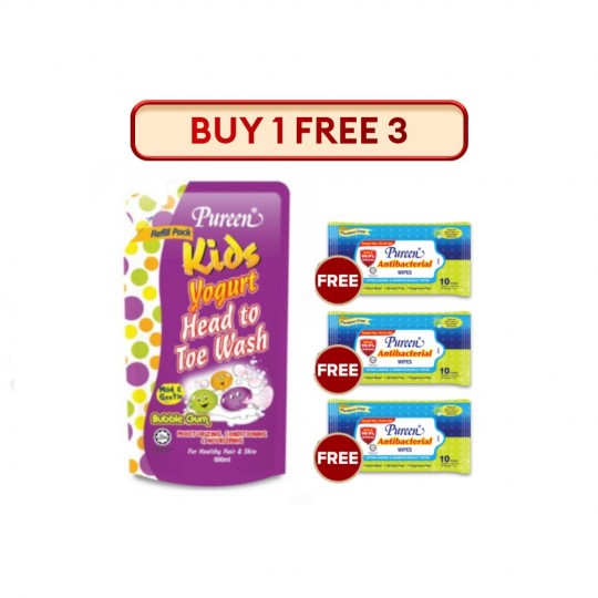 Pureen Kids Yogurt Head To Toe Wash 600ml (Refill)-Bubble Gum