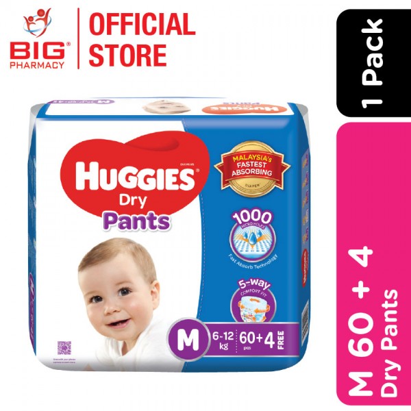 Huggies Dry Pants Super Jumbo Pack M 60+4S