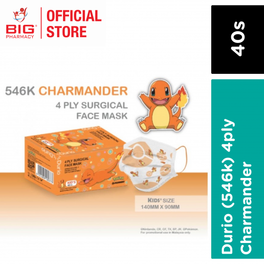 Durio (546k) 4ply Surgical Face Mask For Child (Charmander) 40s