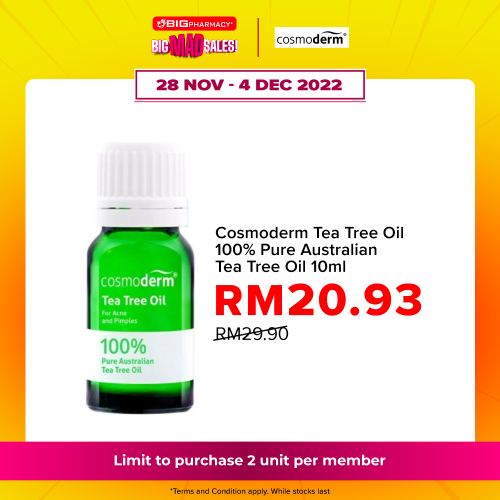 Cosmoderm Tea Tree Oil 100% Pure Australian Tea Tree Oil 10ml