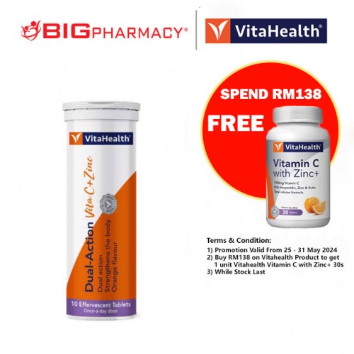 Vitahealth Dual-Action Vita C+ Zinc Effervescent Tablet 10s