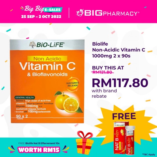 Biolife Non-Acidic Vitamin C 1000mg 2X90s