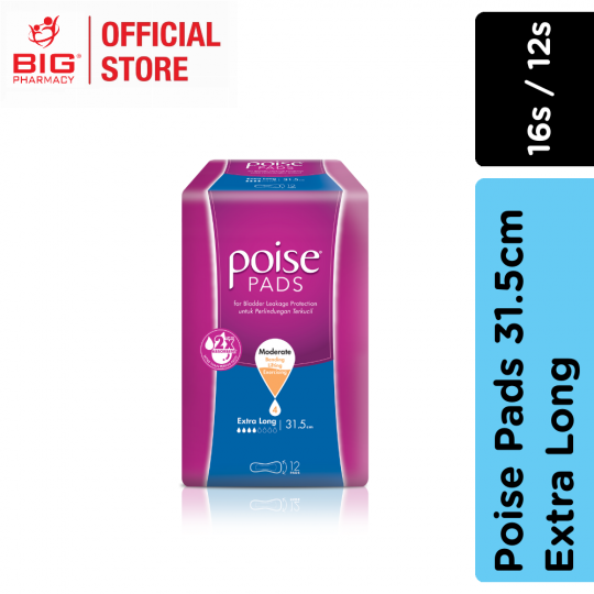 POISE PADS EXTRA LONG 31.5 CM 16S/12S