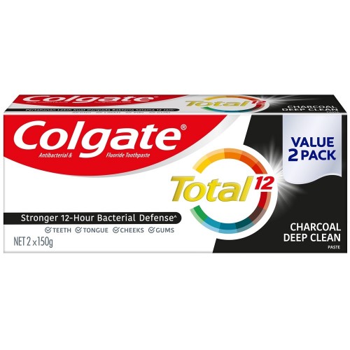 Colgate T/Paste Total 150g X2 Charcoal Deep Clean