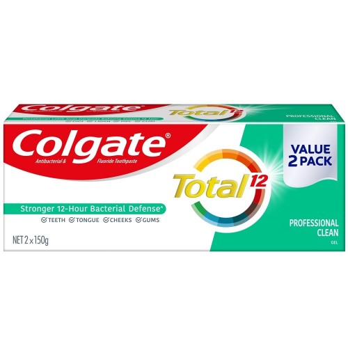 COLGATE T/PASTE TOTAL 150G X2 PRO CLEAN GEL