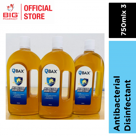 Qbax Antibacterial Disinfectant Liquid 750Mlx3 (Ttp)