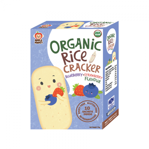 Apple Monkey Organic Rice Cracker Blueberry & S/Berry 30g