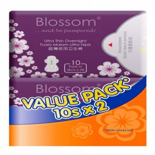 Blossom Sanitary Pad Night Use Ultra Thin Wing 10s X2