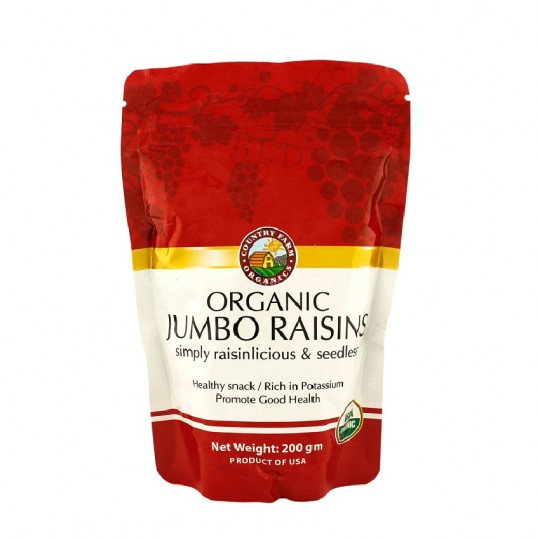 Country Farm Organic Raisins - Red Seedless Jumbo Size 200gm Pouch