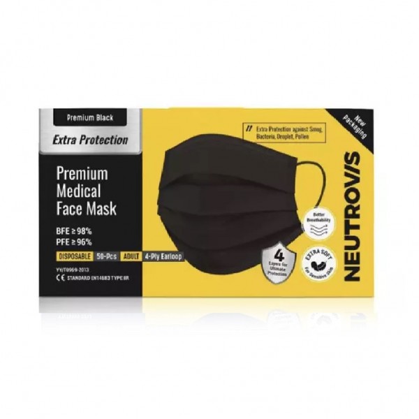 Neutrovis Premium Medical 4Ply Face Mask (Ear Loop- Premium Black) 50S