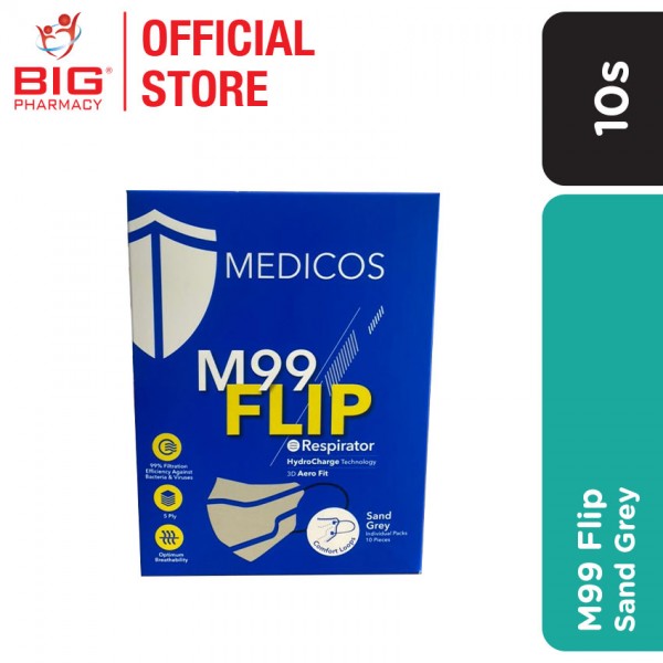 Medicos M99 Flip (5Ply) 3D Aero Fit Respirator (Earloop - Sand Grey) 10S