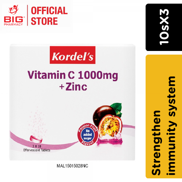 Kordels Vitamin C 1000mg+Zinc Effervescent 10s x3 Passion Fruit