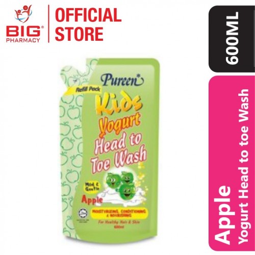 Pureen Kids Yogurt Head To Toe Wash 600ml (Refill)-Apple
