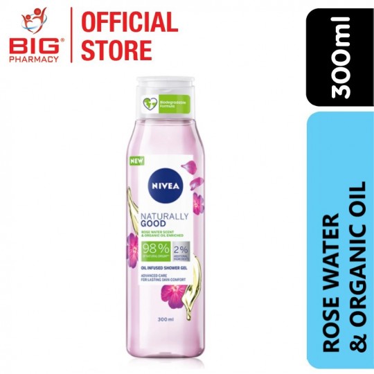 NIVEA NATURALLY GOOD ROSE WATER SCENT & ORGANIC OIL ENRICHED SHOWER 300ML