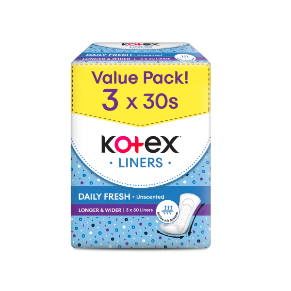 KOTEX FRESH P/LINERS DAILY FRESH L&W UNSCENTED 30S X3