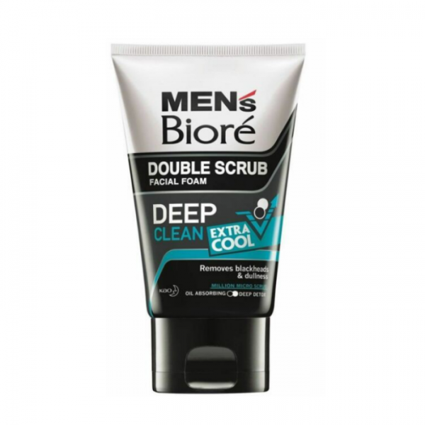 Biore Mens Double Scrub Facial Foam Deep Clean Extra Cool 50g