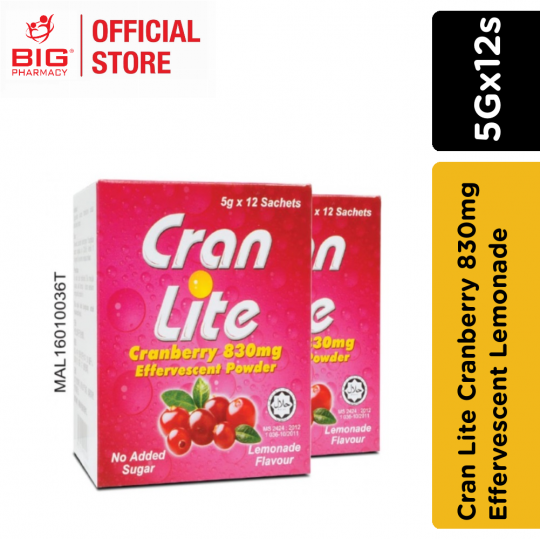 Cran Lite Cranberry 830mg Effervescent Lemonade 5Gx12s