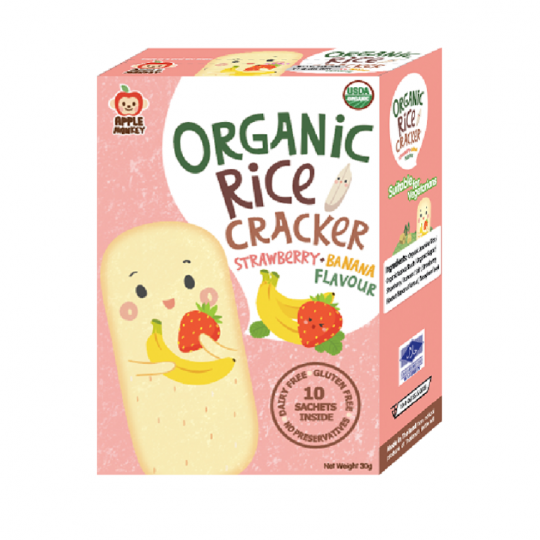Apple Monkey Organic Rice Cracker S/Berry+Banana Flavour 30g