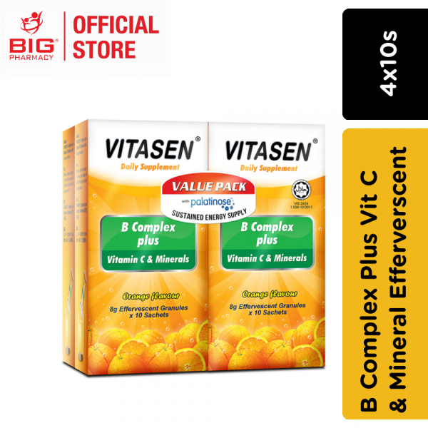 Vitasen B Complex Plus Vit C & Minerals Efferverscent 4x10s
