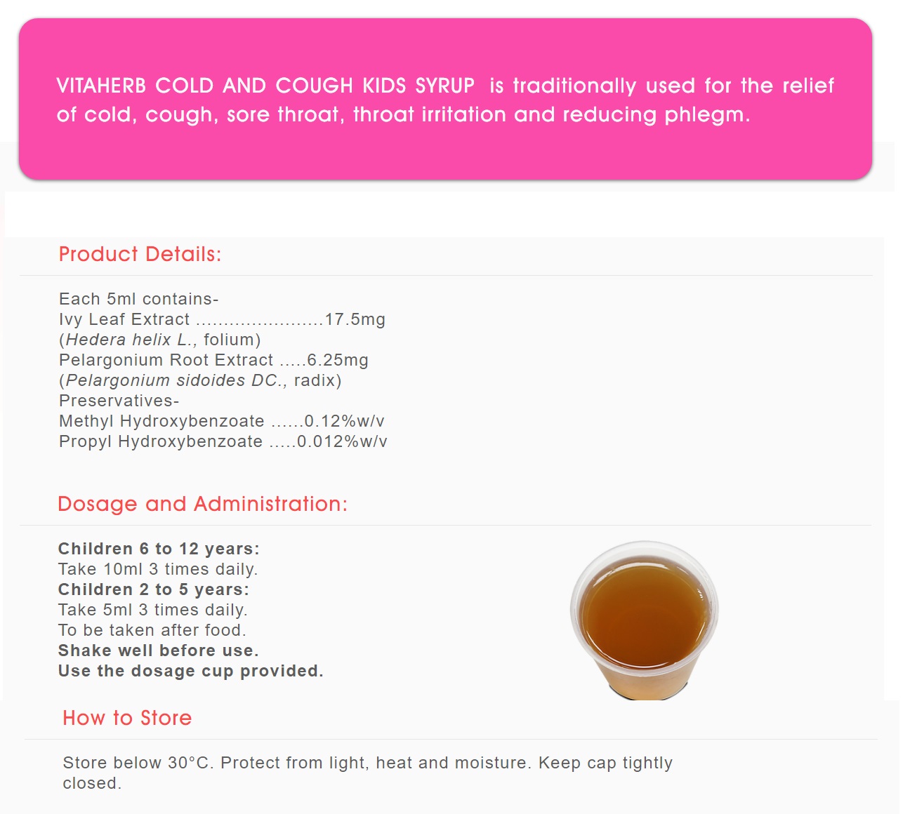 VITAHERB COLD AND COUGH KIDS SYRUP 120ML | Big Pharmacy
